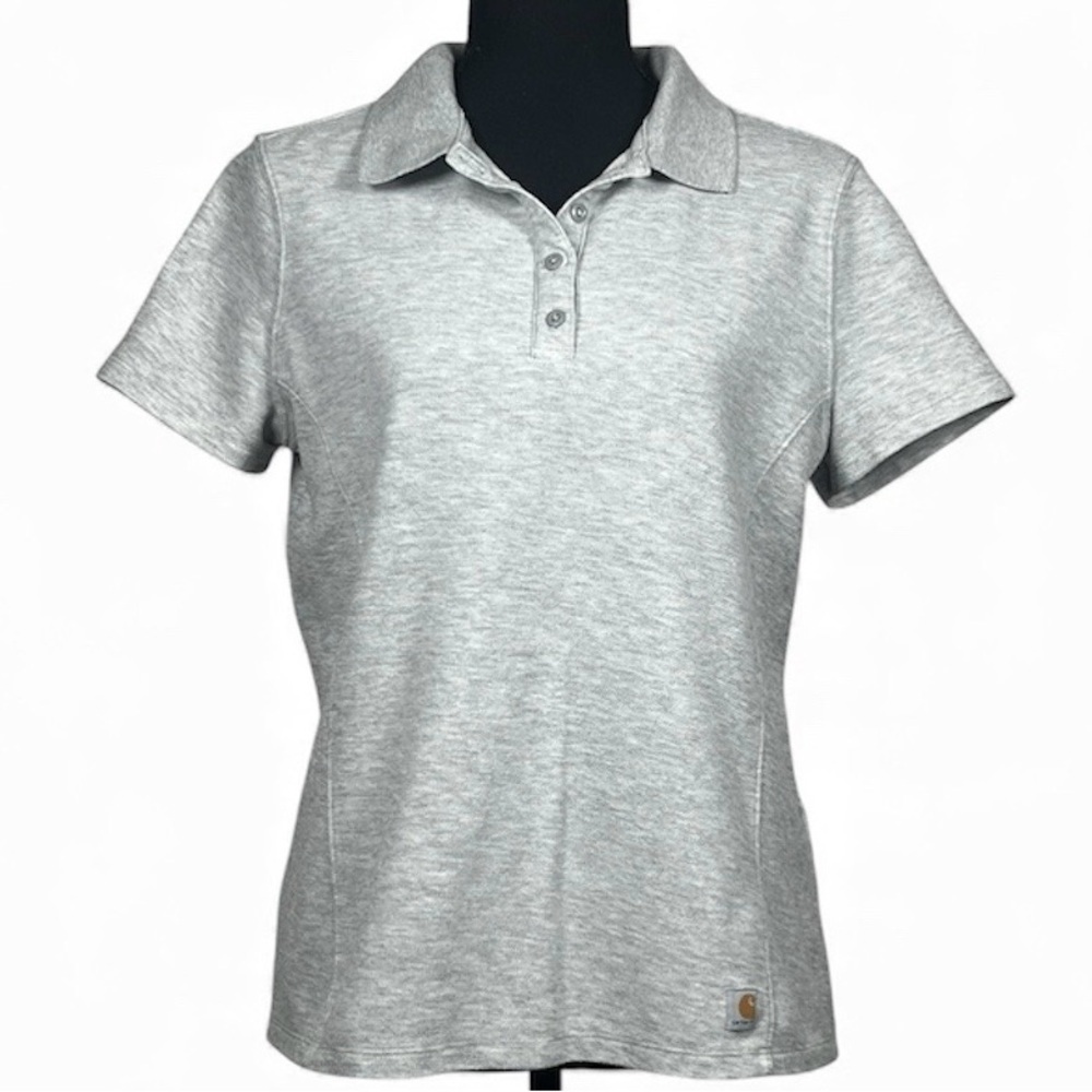 Carhartt Women's Light Gray Button Down Polo Shirt, Size Medium